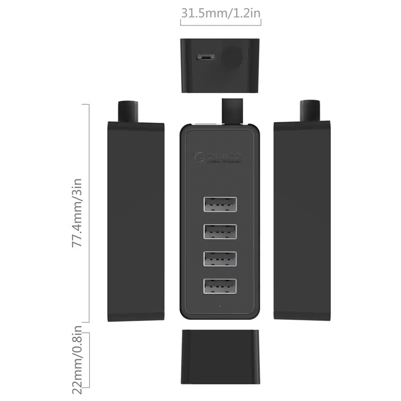 هاب ۴ پورت USB2 با OTG مدل ORICO W5P-U2